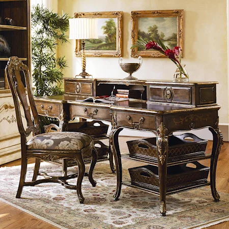 Traditional Double Pedestal Desk with Cabriole Legs